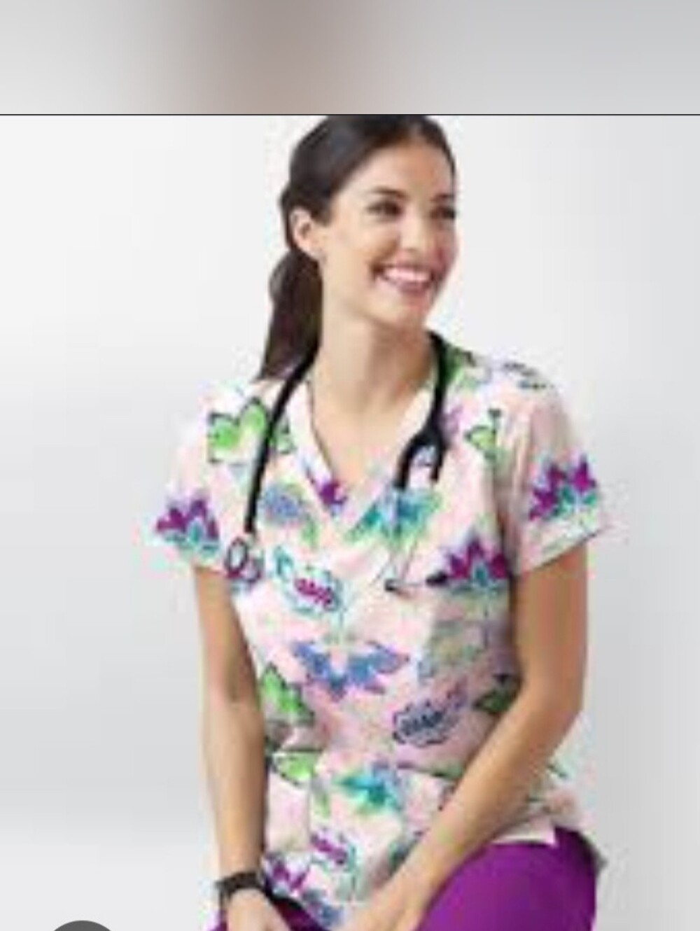 Uniform Advantage Buttersoft Lotus Flower Scrub Top Womens Large